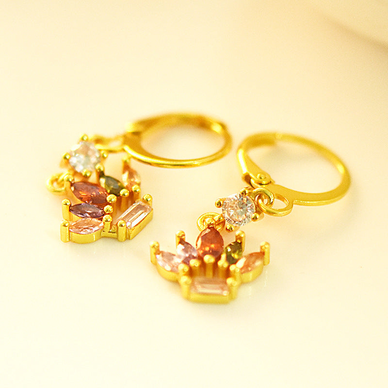 18k Gold-plated Crown Earrings With Colored Gemstones - Elegant Jewelry | Prime Care