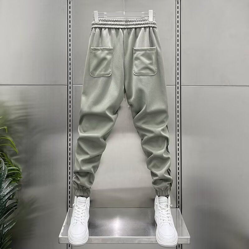 Mens Spring Summer Patchwork Vertical-Stripe Casual Elastic-Waist Fashion Ankle-Fit Pants | Prime Care