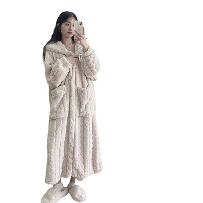 Fleece Night Gown - Jacquard Hooded Women's Nightgown 520g | Prime Care