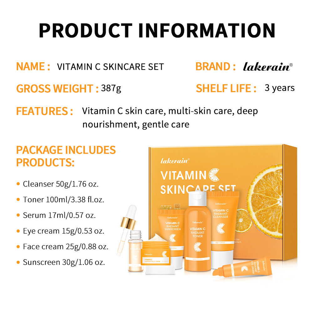 Lakerain Vitamin C Skin Care Set – 6-Piece Brightening Facial Care Collection