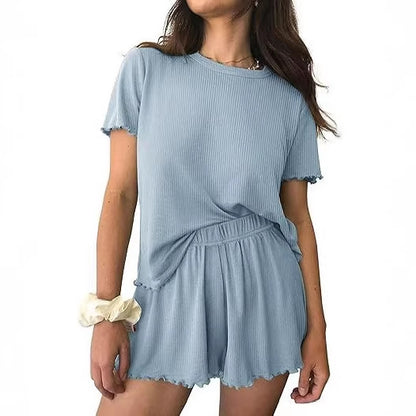 Relaxed Casual Crew Neck Short Sleeve Top And Shorts Set - Comfortable Loungewear | Prime Care