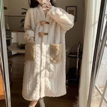 Fleece Night Gown - Jacquard Hooded Women's Nightgown 520g | Prime Care