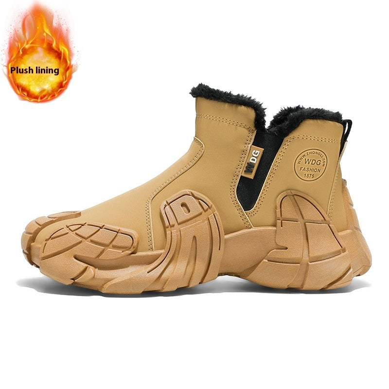 Men's Fleece-Lined Martin Boots – Solid Colour Tooling Side Zip High-Top