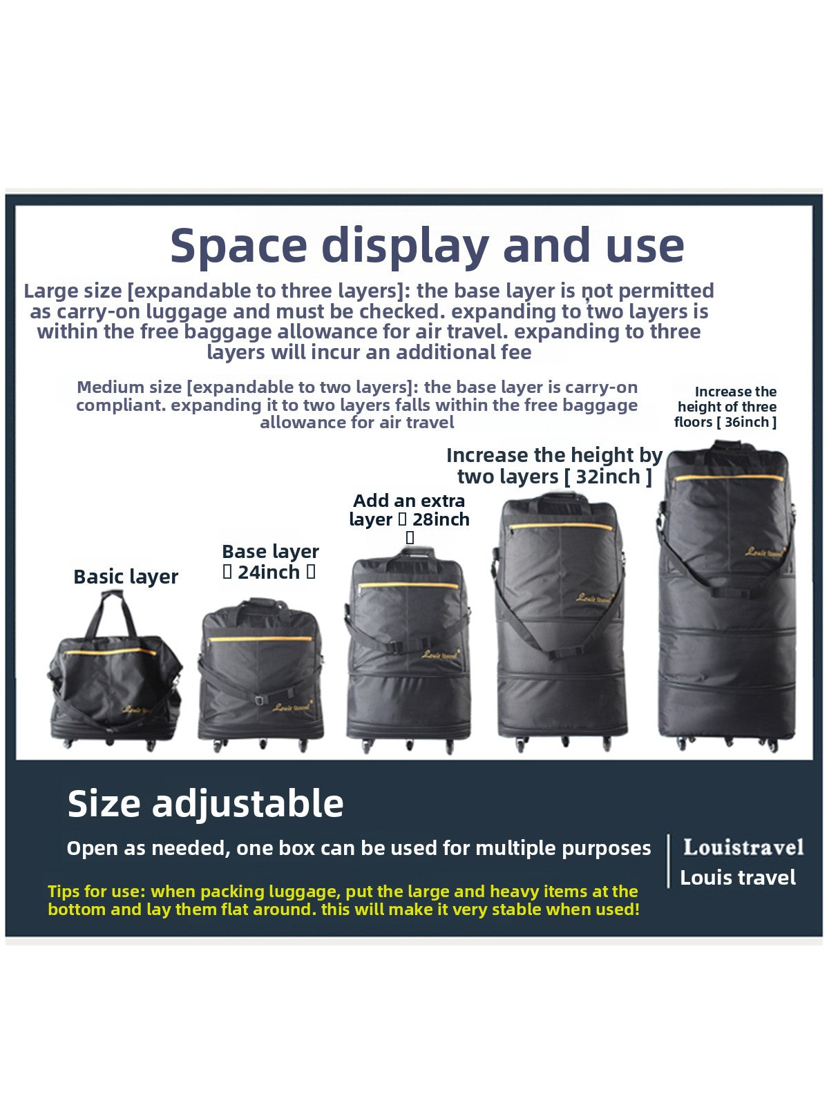 Travel Suitcase - 32in Expandable Two-Layer Luggage 75cm Cool Black | Prime Care