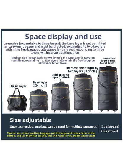 Travel Suitcase - 32in Expandable Two-Layer Luggage 75cm Cool Black | Prime Care