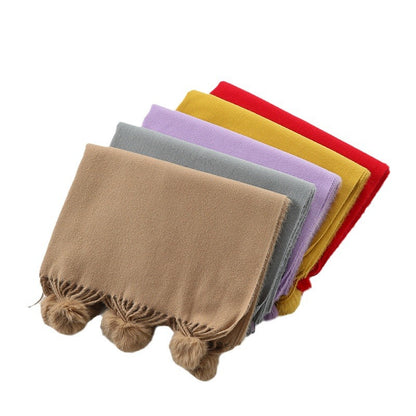 Versatile New-Style Womens Cape With Pompoms Cashmere And Wool Scarf | Prime Care