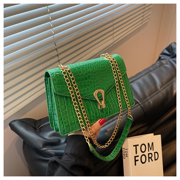 Womens Solid-Color Versatile Crocodile-Print Chain Crossbody Bag - Fashion Handbag | Prime Care