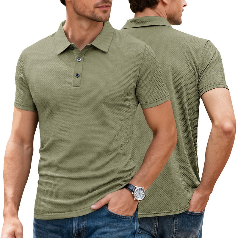 Mens Cool-Feel Short-Sleeve Lapel Button T-Shirt - Breathable Summer Polo 273g | Prime Care