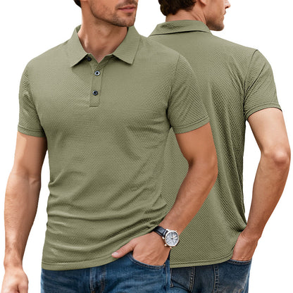 Mens Cool-Feel Short-Sleeve Lapel Button T-Shirt - Breathable Summer Polo 273g | Prime Care