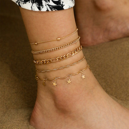 Simple Graceful Metal Chain Retro Creative Snake Chain Anklet Five-piece Set | Prime Care