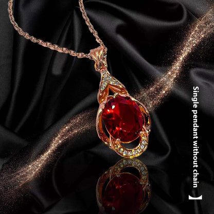 Women's Korean-style Red Tourmaline Colored Gemstone Pendant Necklace | Prime Care