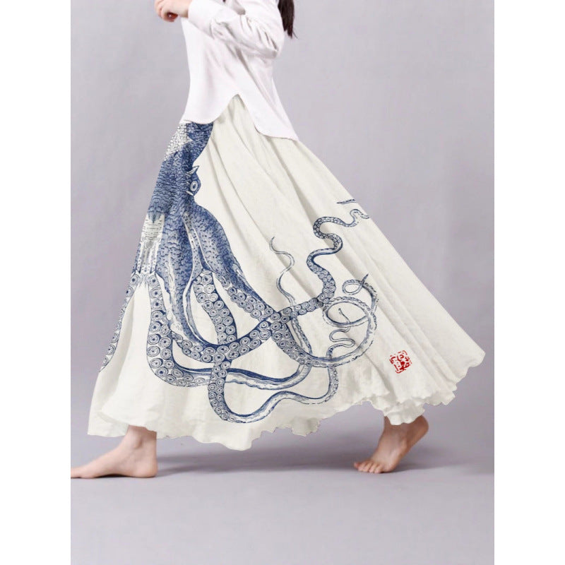Spring Autumn 3D Digital-printed Midi A-line Skirt - Women's Fashion Skirt | Prime Care