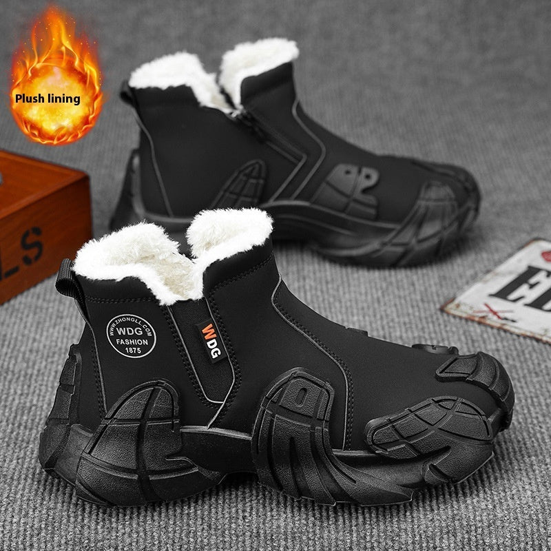 Men's Fleece-Lined Martin Boots – Solid Colour Tooling Side Zip High-Top