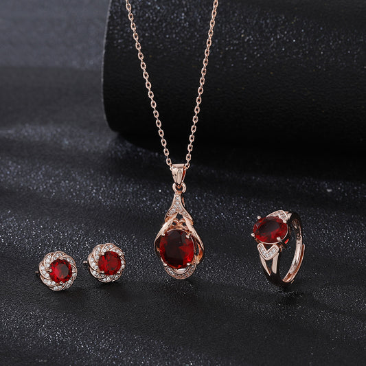 Women's Korean-style Red Tourmaline Colored Gemstone Pendant Necklace | Prime Care