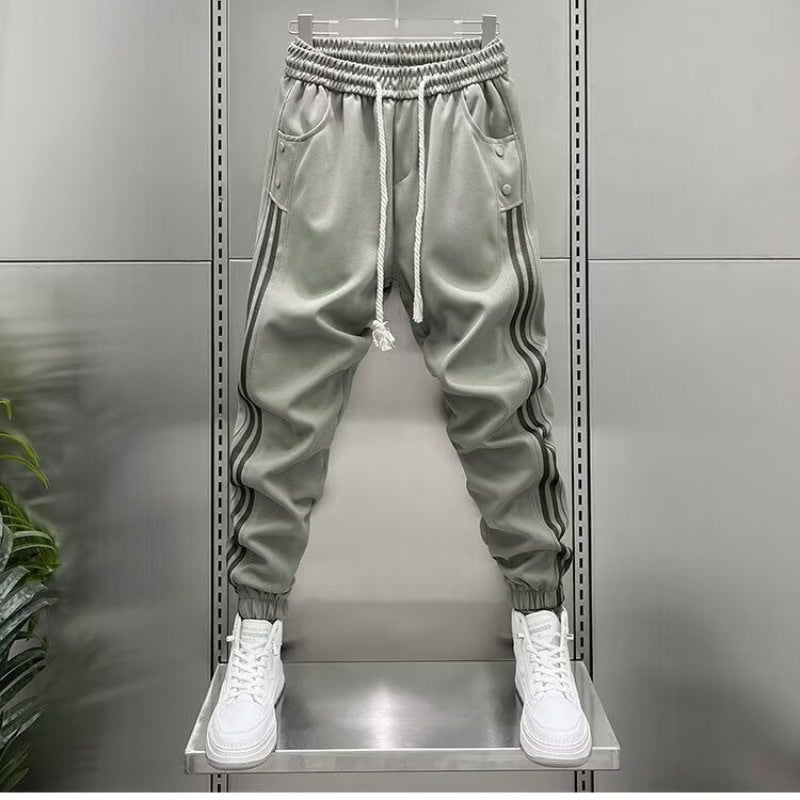 Mens Spring Summer Patchwork Vertical-Stripe Casual Elastic-Waist Fashion Ankle-Fit Pants | Prime Care