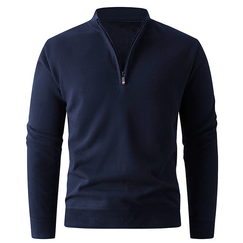 Solid Color Stand Up Collar Half Zip Knit Sweater - Men's Casual Pullover 580g | Prime Care