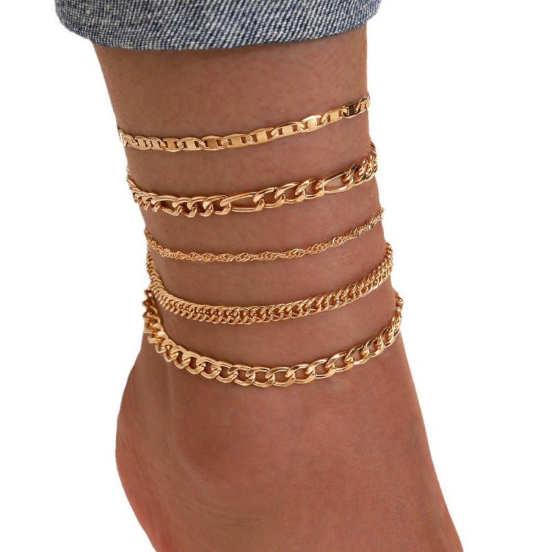 Simple Graceful Metal Chain Retro Creative Snake Chain Anklet Five-piece Set | Prime Care
