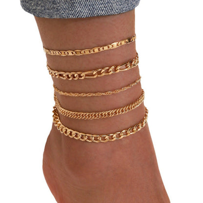 Simple Graceful Metal Chain Retro Creative Snake Chain Anklet Five-piece Set | Prime Care