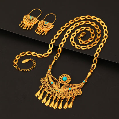 3pcs Water Droplet Tassel 18k Gold Plated Necklace Earring Set - Party Jewelry | Prime Care