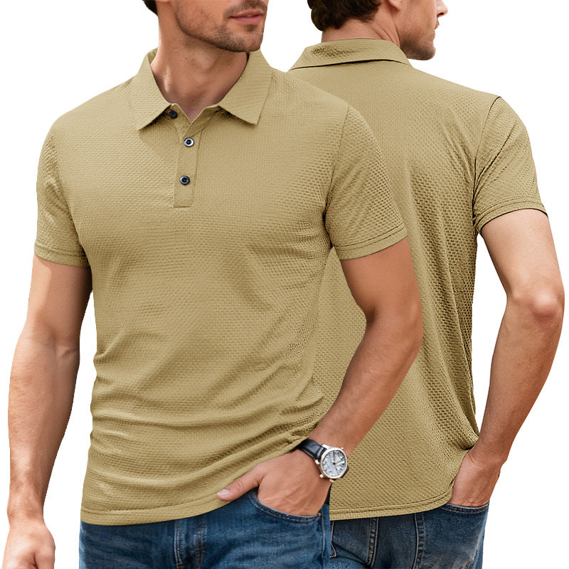 Mens Cool-Feel Short-Sleeve Lapel Button T-Shirt - Breathable Summer Polo 273g | Prime Care