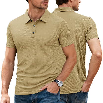 Mens Cool-Feel Short-Sleeve Lapel Button T-Shirt - Breathable Summer Polo 273g | Prime Care