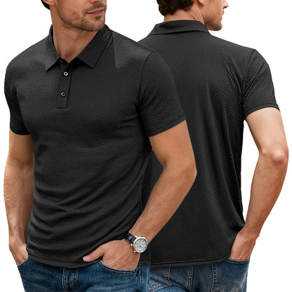 Mens Cool-Feel Short-Sleeve Lapel Button T-Shirt - Breathable Summer Polo 273g | Prime Care