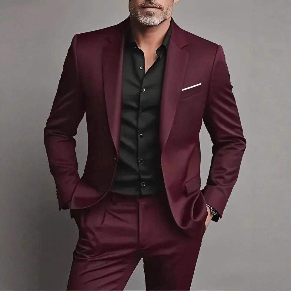 Men's Slim-Fit Business Casual Two-Piece Suit Set – Jacket & Trousers