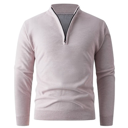 Solid Color Stand Up Collar Half Zip Knit Sweater - Men's Casual Pullover 580g | Prime Care