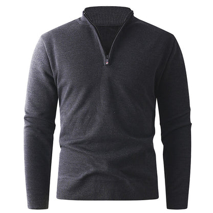Solid Color Stand Up Collar Half Zip Knit Sweater - Men's Casual Pullover 580g | Prime Care