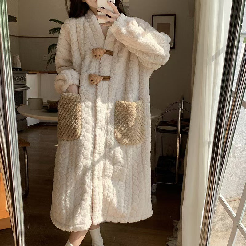 Fleece Night Gown - Jacquard Hooded Women's Nightgown 520g | Prime Care