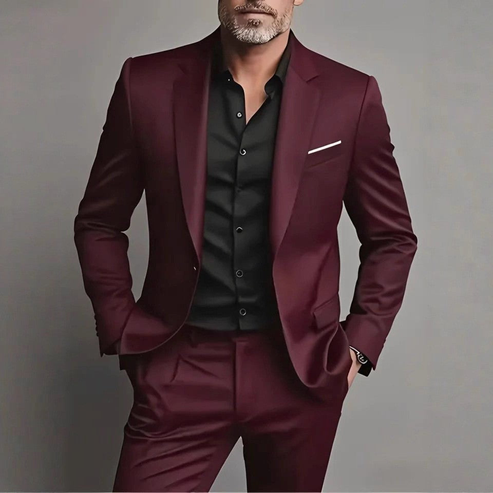 Men's Slim-Fit Business Casual Two-Piece Suit Set – Jacket & Trousers