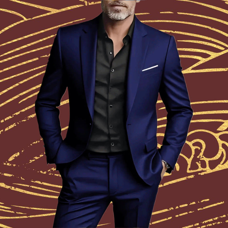 Men's Slim-Fit Business Casual Two-Piece Suit Set – Jacket & Trousers