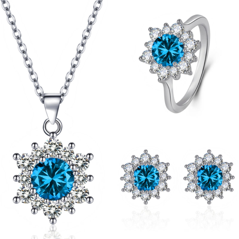 Elegant Full-diamond Snowflake Stud Earrings Pendant Necklace And Ring Jewelry Set | Prime Care