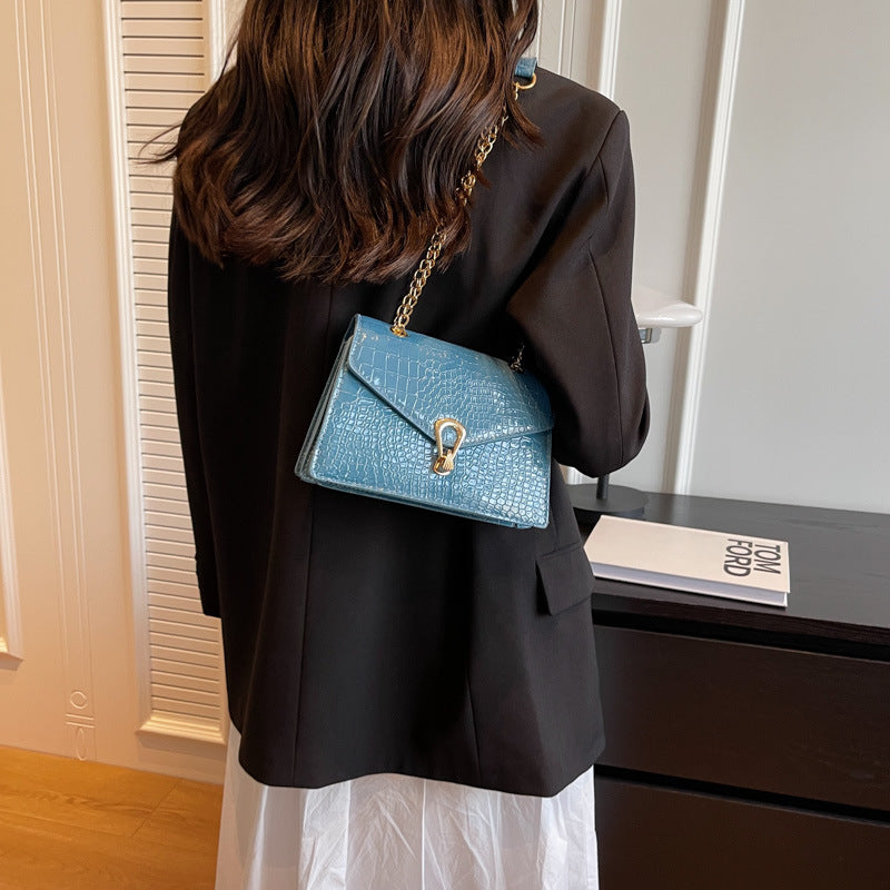 Womens Solid-Color Versatile Crocodile-Print Chain Crossbody Bag - Fashion Handbag | Prime Care