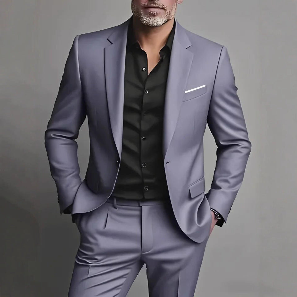 Men's Slim-Fit Business Casual Two-Piece Suit Set – Jacket & Trousers