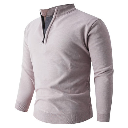 Solid Color Stand Up Collar Half Zip Knit Sweater - Men's Casual Pullover 580g | Prime Care