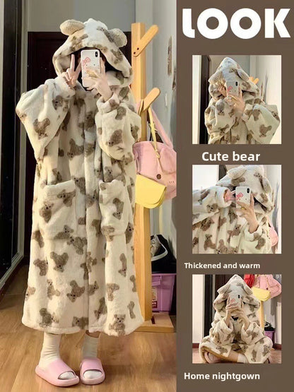 Fleece Night Gown - Jacquard Hooded Women's Nightgown 520g | Prime Care