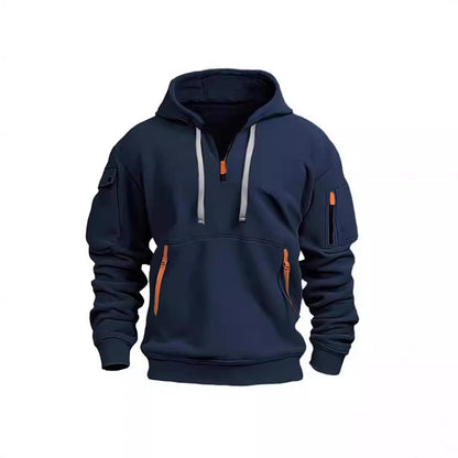 Men's Sports And Leisure Sweatshirt Hooded Pullover Zipper Multi-Flap Pocket Pants Men's Sweatshirt Jacket