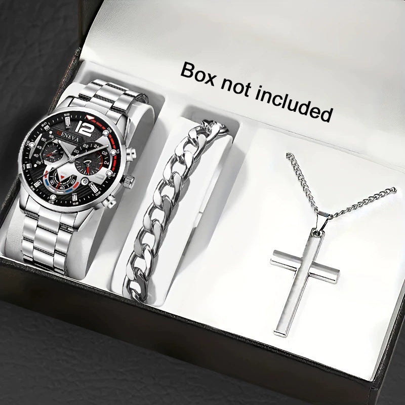 Men's Bracelet Cross Necklace And Watch Set - 3-Piece Jewelry Gift Set | Prime Care