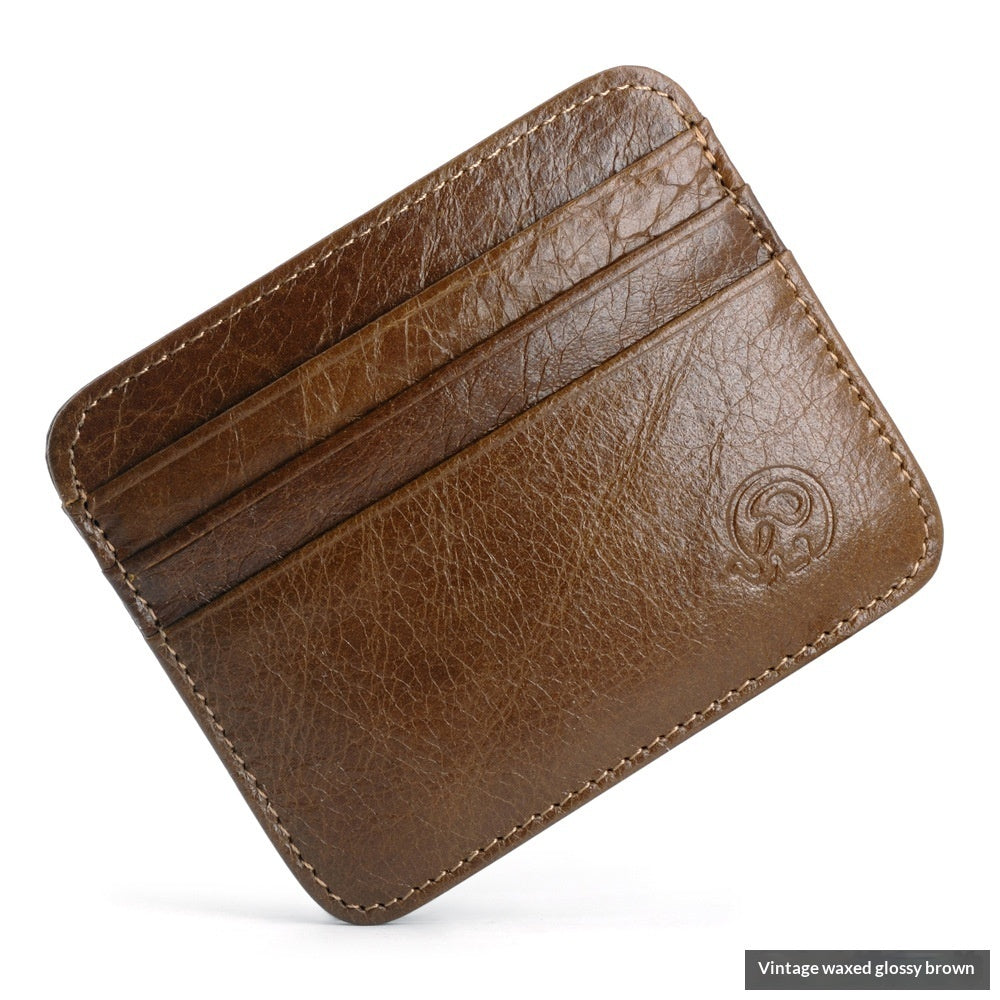 Top Layer Cowhide Coin Purse - Genuine Leather Retro Wax Glossy Brown Wallet | Prime Care