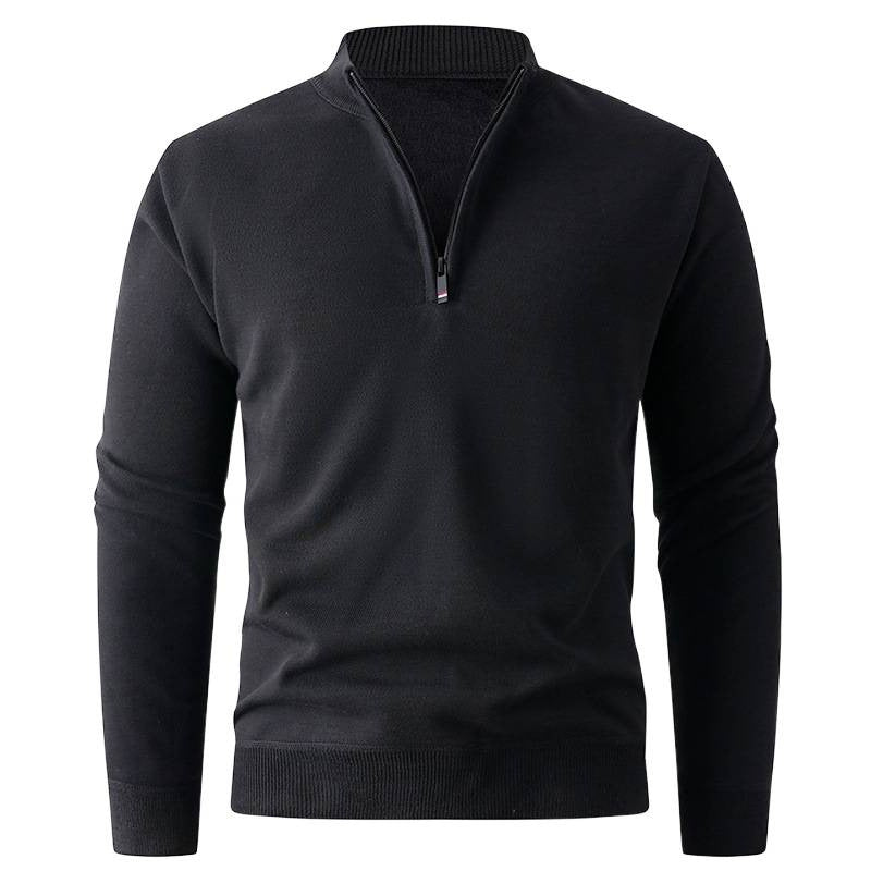Solid Color Stand Up Collar Half Zip Knit Sweater - Men's Casual Pullover 580g | Prime Care