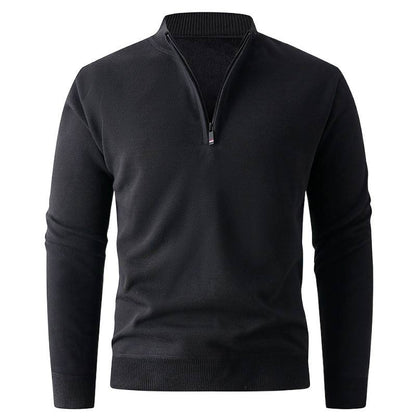 Solid Color Stand Up Collar Half Zip Knit Sweater - Men's Casual Pullover 580g | Prime Care