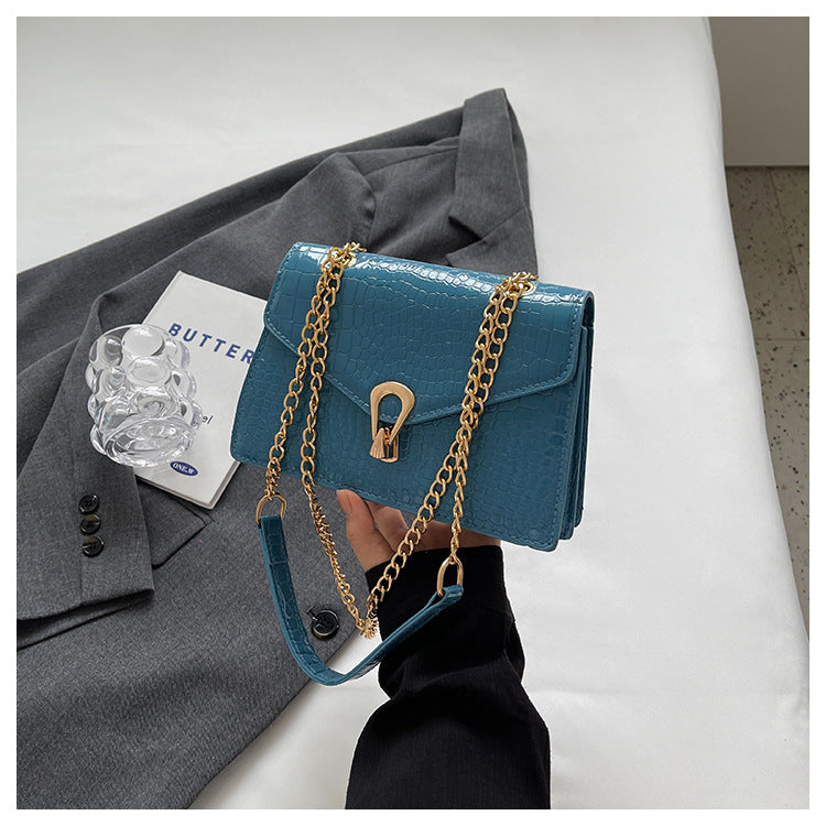 Womens Solid-Color Versatile Crocodile-Print Chain Crossbody Bag - Fashion Handbag | Prime Care