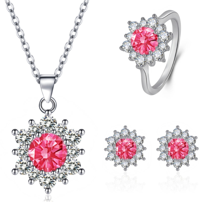 Elegant Full-diamond Snowflake Stud Earrings Pendant Necklace And Ring Jewelry Set | Prime Care