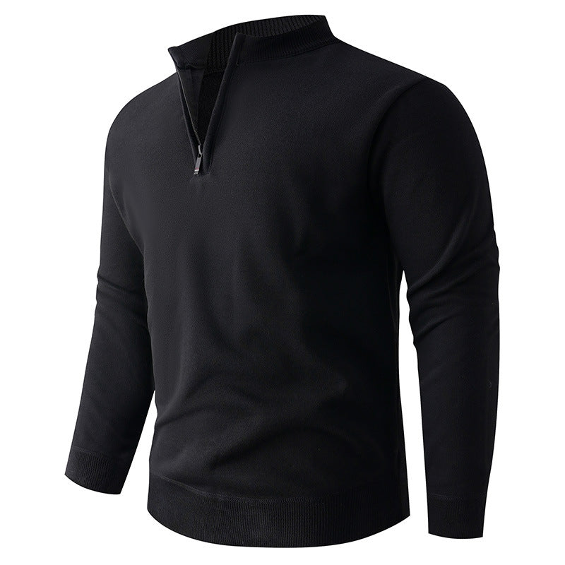 Solid Color Stand Up Collar Half Zip Knit Sweater - Men's Casual Pullover 580g | Prime Care