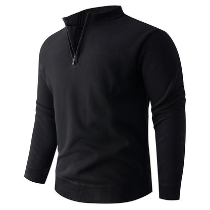 Solid Color Stand Up Collar Half Zip Knit Sweater - Men's Casual Pullover 580g | Prime Care