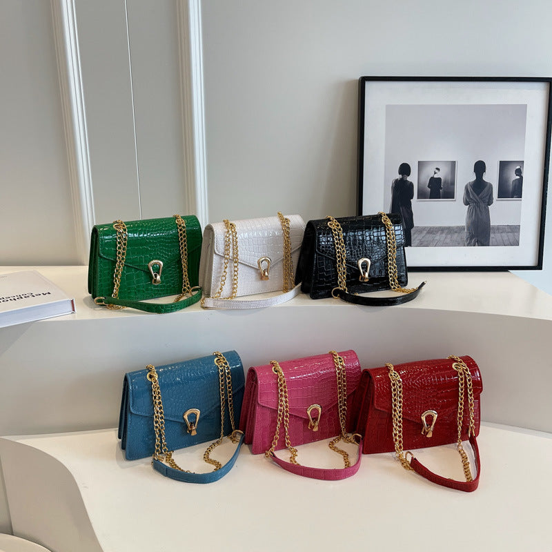 Womens Solid-Color Versatile Crocodile-Print Chain Crossbody Bag - Fashion Handbag | Prime Care