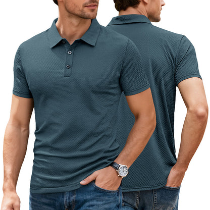 Mens Cool-Feel Short-Sleeve Lapel Button T-Shirt - Breathable Summer Polo 273g | Prime Care