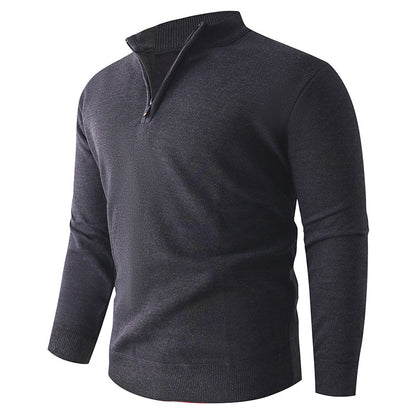 Solid Color Stand Up Collar Half Zip Knit Sweater - Men's Casual Pullover 580g | Prime Care