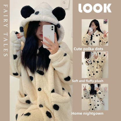 Fleece Night Gown - Jacquard Hooded Women's Nightgown 520g | Prime Care